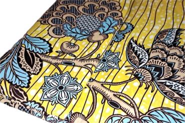 BLUE-YELLOW ORIENTAL FLOWERS Afrikanischer Wax Print Stoff